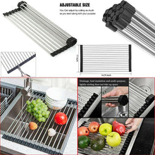 Load image into Gallery viewer, Disk drying rolling rack - Kitchen Dish Drying Rack Over Sink Roll-up Dry Drainers Stainless Steel Foldable